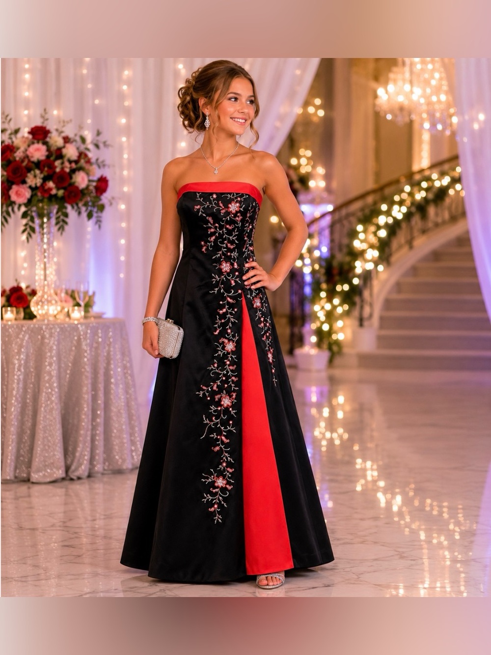 Morgan 4 Ever Black and Pink Strapless Prom Dress Size 5/6 GORGEOUS